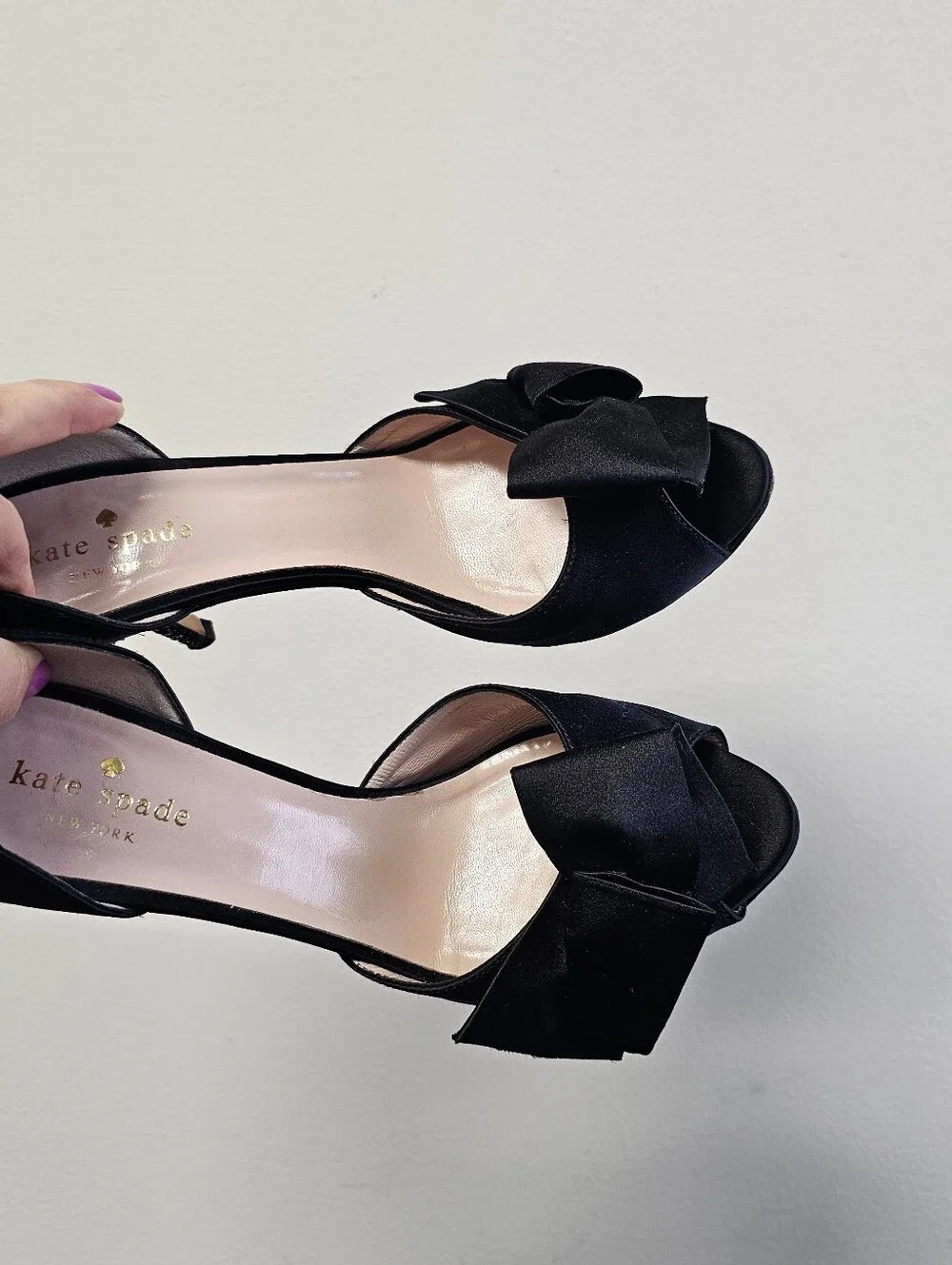 Kate Spade Sala Satin Bow D'Orsay Glitter Heel Pumps Black 6.5